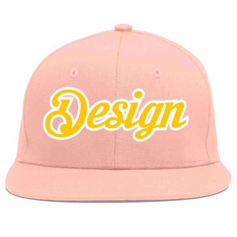 Custom Baseball Cap-Custom Pink Gold-White Flat Eaves Sport Baseball Cap Design for Men/Women/Youth