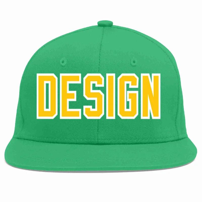 Baseball Cap For Outdoor Activities-Custom Teal Gold-White Flat Eaves Sport Baseball Cap