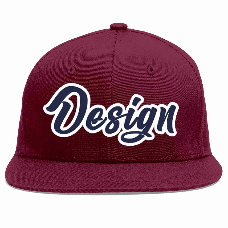 Baseball Cap For Personalized Gifts And Orders-Custom Crimson Navy-White Flat Eaves Sport Baseball Cap Design for Men/Women/Youth