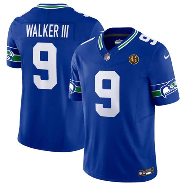 Football Jersey For Fundraising Events-Men's Seattle Seahawks #9 Kenneth Walker III Royal 2023 F.U.S.E. Throwback With John Madden Patch Vapor Limited Football Stitched Jersey