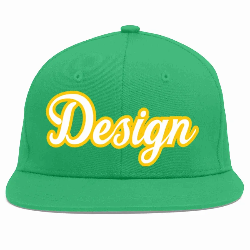 Baseball Cap For Custom Fan Group Orders-Custom Teal White-Gold Flat Eaves Sport Baseball Cap