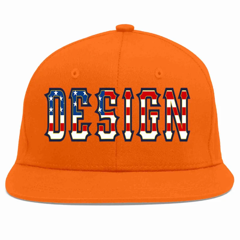 Baseball Cap For Personalized Family Gifts-Custom Orange Vintage USA Flag-Gold Flat Eaves Sport Baseball Cap Design for Men/Women/Youth