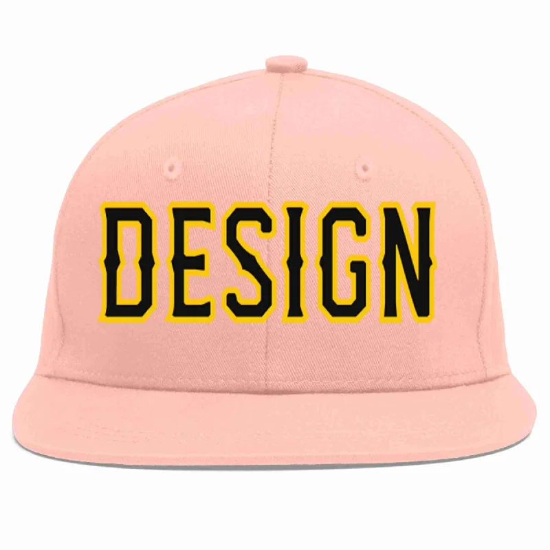 Baseball Cap For Youth Sports Team Customization-Custom Pink Black-Gold Flat Eaves Sport Baseball Cap Design for Men/Women/Youth