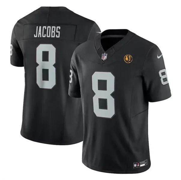 Football Jersey For Kids-Men's Las Vegas Raiders #8 Josh Jacobs Black 2023 F.U.S.E. With John Madden Patch Vapor Limited Football Stitched Jersey