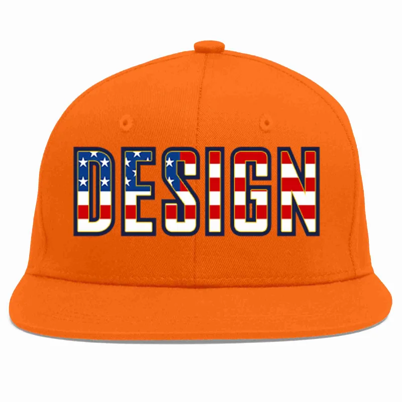 Baseball Cap For Custom Brand Design-Custom Orange Vintage USA Flag-Gold Flat Eaves Sport Baseball Cap Design for Men/Women/Youth