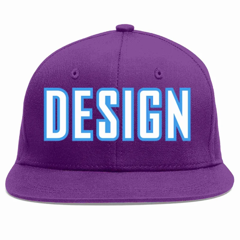 Baseball Cap For Custom Personalized Gear-Custom Purple White-Powder Blue Flat Eaves Sport Baseball Cap Design for Men/Women/Youth