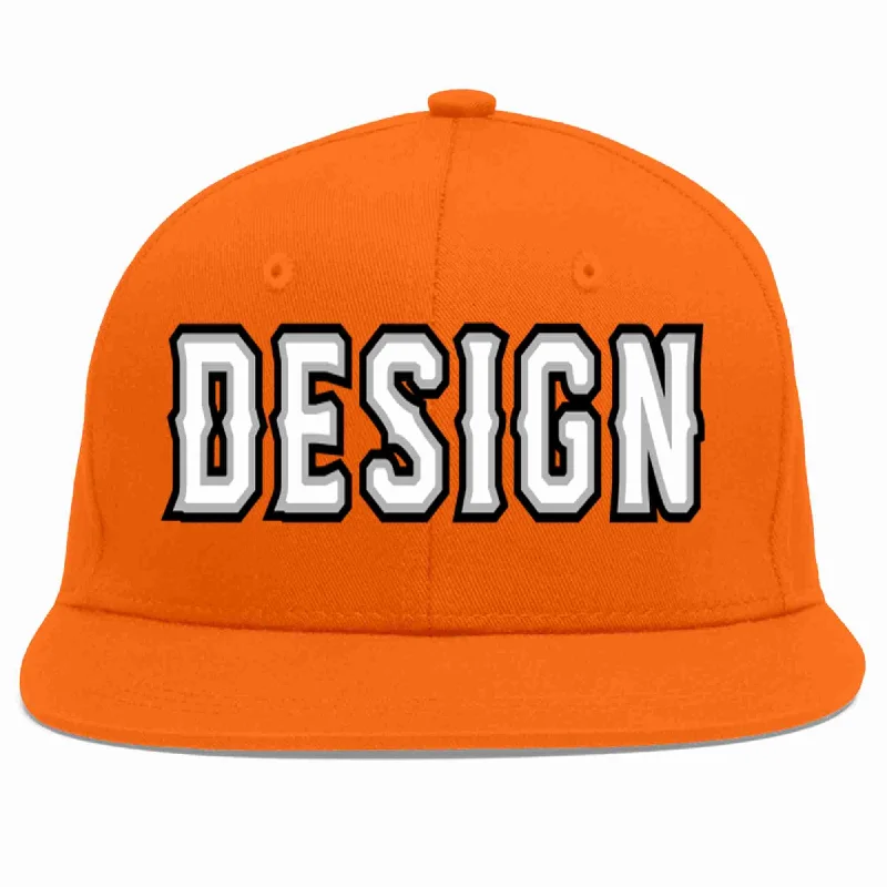 Baseball Cap For College Fans-Custom Orange White-Gray Flat Eaves Sport Baseball Cap Design for Men/Women/Youth