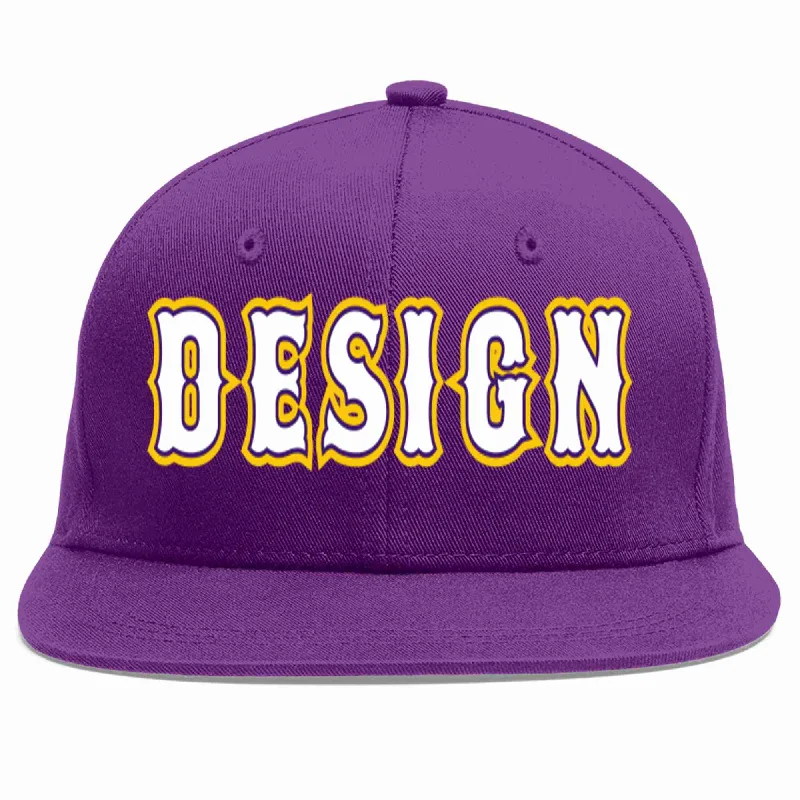 Baseball Cap With Custom Embroidery Options-Custom Purple White-purple Flat Eaves Sport Baseball Cap Design for Men/Women/Youth