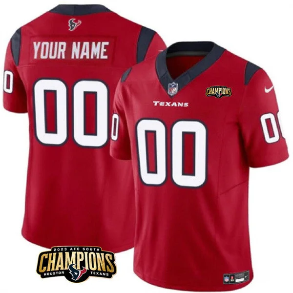 Football Jersey With Custom Team Names-Men's Houston Texans Active Player Custom Red 2023 F.U.S.E. AFC South Champions Patch Vapor Limited Football Stitched Jersey