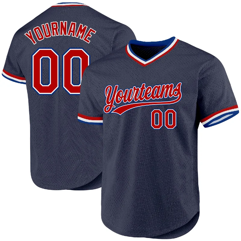 Baseball Jersey For Group Team Apparel Customization-Custom Navy Red-Royal Authentic Throwback Baseball Jersey