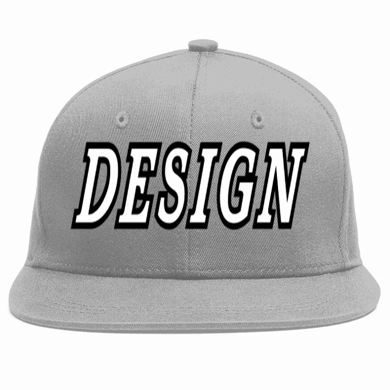 Baseball Cap For Personalized Team Gear-Custom Gray White-Black Flat Eaves Sport Baseball Cap Design for Men/Women/Youth