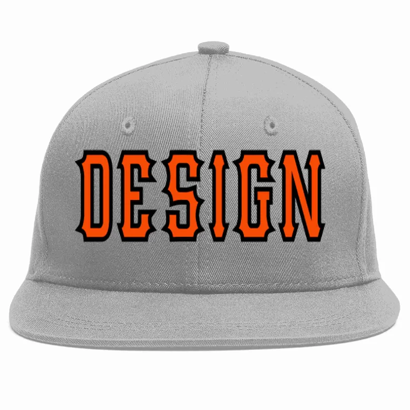 Baseball Cap For Fans And Supporters-Custom Gray Orange-Black Flat Eaves Sport Baseball Cap Design for Men/Women/Youth