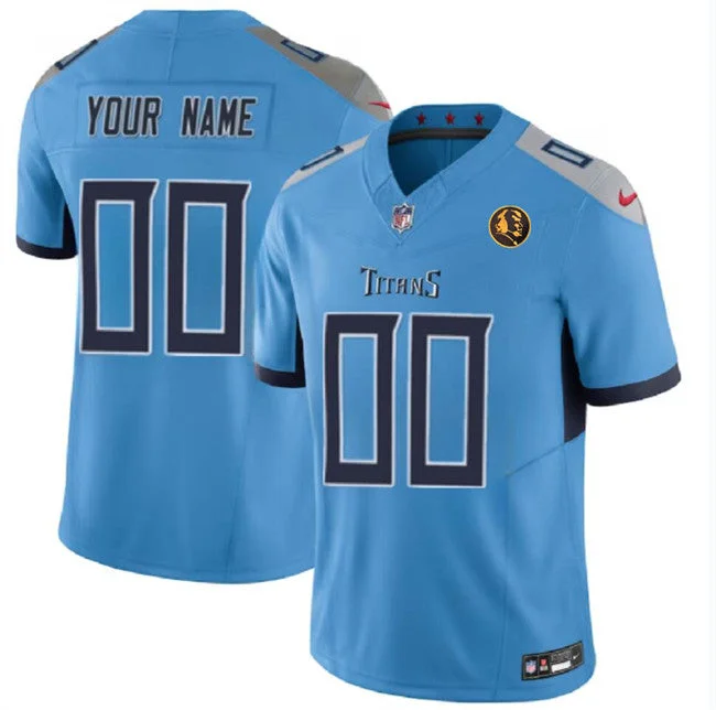 Football Jersey For Custom Team Player Recognition-Men's Tennessee Titans Active Player Custom Blue 2023 F.U.S.E. With John Madden Patch Vapor Limited Football Stitched Jersey