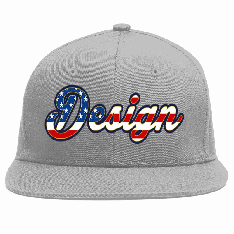 Baseball Cap With Custom Text-Custom Gray Vintage USA Flag-Gold Flat Eaves Sport Baseball Cap Design for Men/Women/Youth