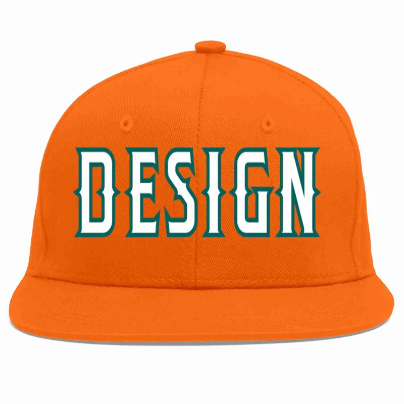 Baseball Cap For Adults-Custom Orange White-Aqua Flat Eaves Sport Baseball Cap Design for Men/Women/Youth