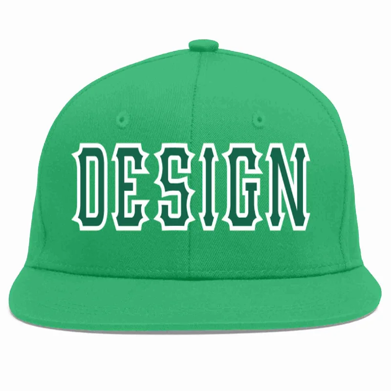 Baseball Cap For Limited Edition Designs-Custom Teal Kelly Green-White Flat Eaves Sport Baseball Cap