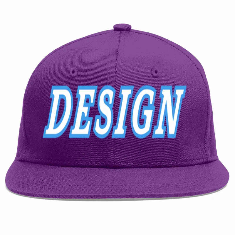 Baseball Cap For Outdoor Activities-Custom Purple White-Powder Blue Flat Eaves Sport Baseball Cap Design for Men/Women/Youth