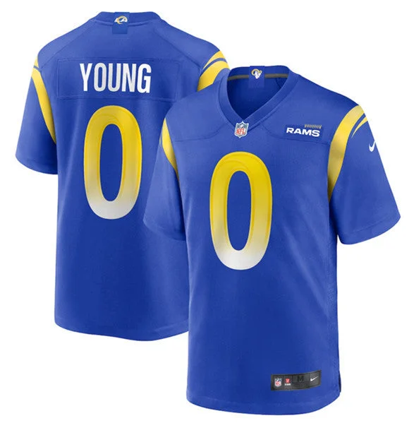 Football Jersey For Team Gifts-Men's Los Angeles Rams #0 PByron Young Blue Football Stitched Game Jersey