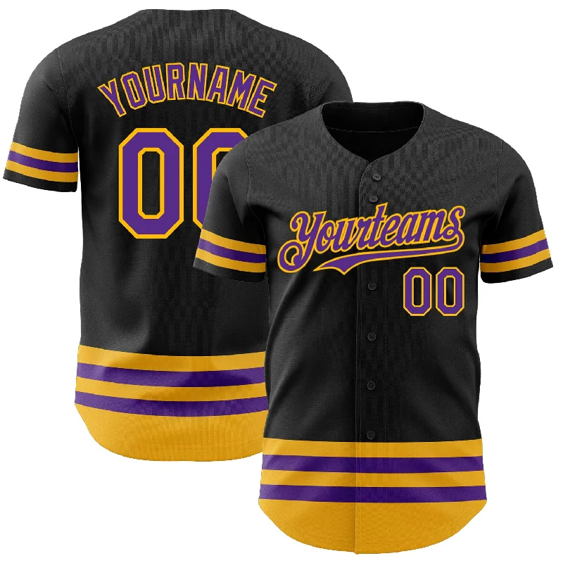 Baseball Jersey For Official Merchandise Customization-Custom Black Purple-Gold Line Authentic Baseball Jersey