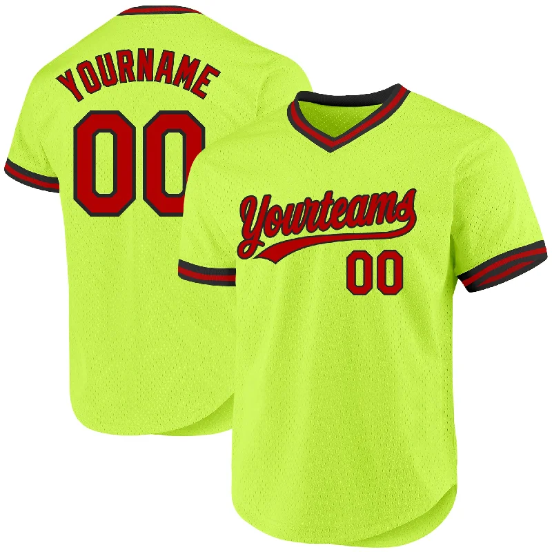 Baseball Jersey For Fundraisers-Custom Neon Green Red-Black Authentic Throwback Baseball Jersey