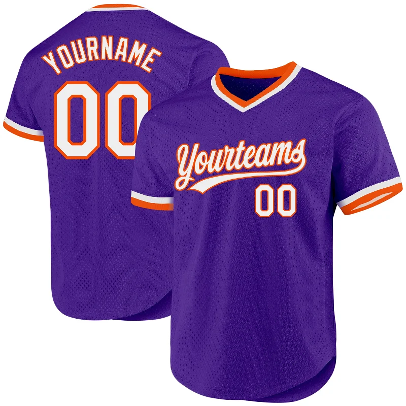 Baseball Jersey For Fundraising Campaigns-Custom Purple White-Orange Authentic Throwback Baseball Jersey