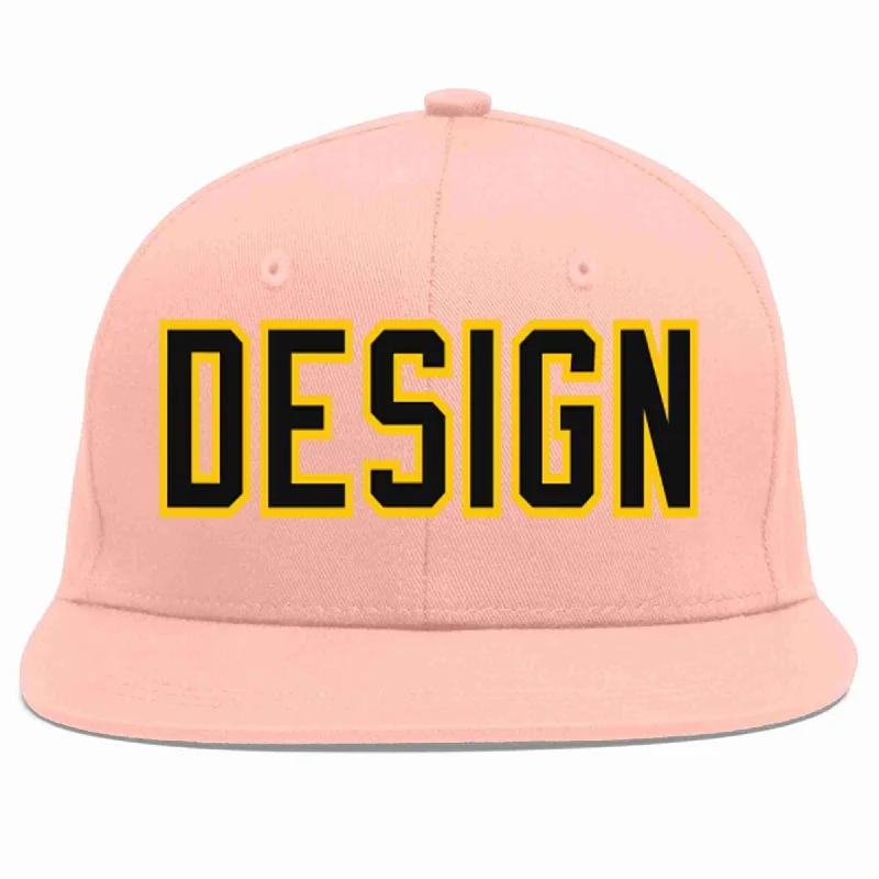 Baseball Cap With Player Numbering-Custom Pink Black-Gold Flat Eaves Sport Baseball Cap Design for Men/Women/Youth