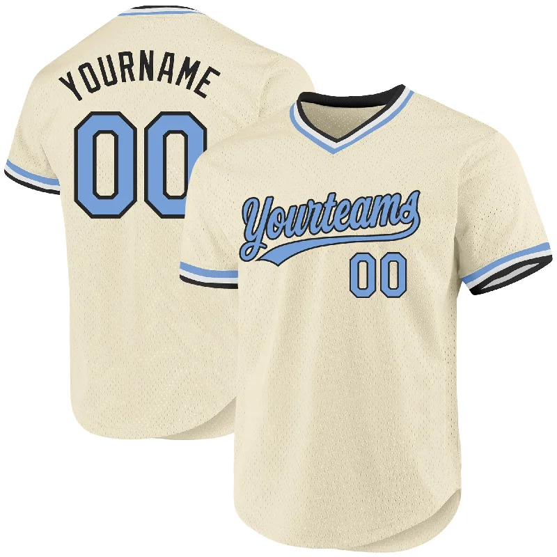 Baseball Jersey For Youth Team Apparel-Custom Cream Light Blue-Black Authentic Throwback Baseball Jersey