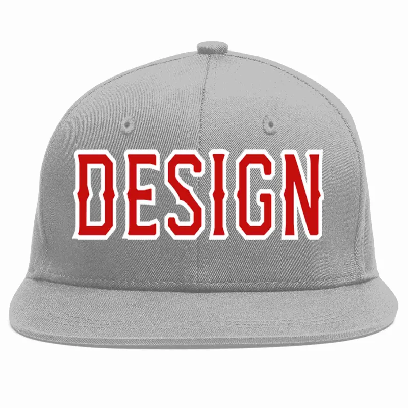 Baseball Cap For High-Quality Customization-Custom Gray Red-White Flat Eaves Sport Baseball Cap Design for Men/Women/Youth