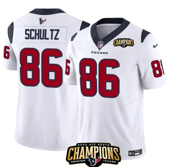 Football Jersey For Game Day Merchandise-Men's Houston Texans #86 Dalton Schultz White 2023 F.U.S.E. AFC South Champions Patch Vapor Untouchable Limited Football Stitched Jersey