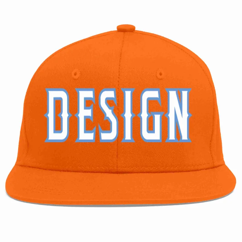 Baseball Cap With Custom Logo-Custom Orange White-Light Blue Flat Eaves Sport Baseball Cap Design for Men/Women/Youth