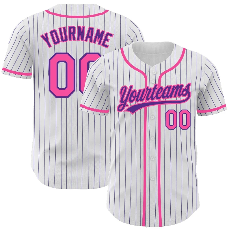 Baseball Jersey For Player Recognition-Custom White Purple Pinstripe Pink Authentic Baseball Jersey