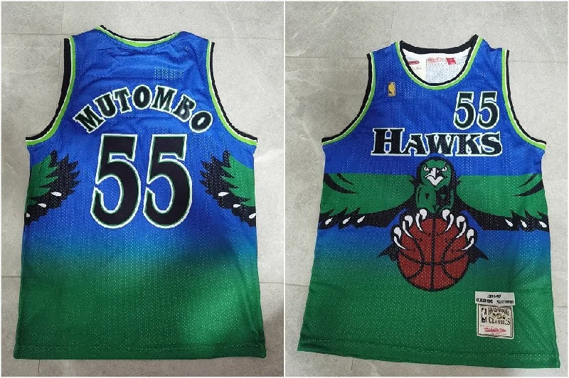 Basketball Jersey For Custom Tournament Fan Gear-Hawks 55 Dikembe Mutombo Green 1996-97 Hardwood Classics Basketball Jersey