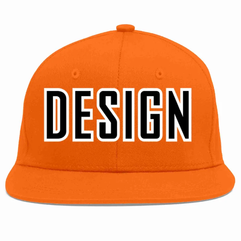 Baseball Cap For Fundraising Campaigns-Custom Orange Black-White Flat Eaves Sport Baseball Cap Design for Men/Women/Youth