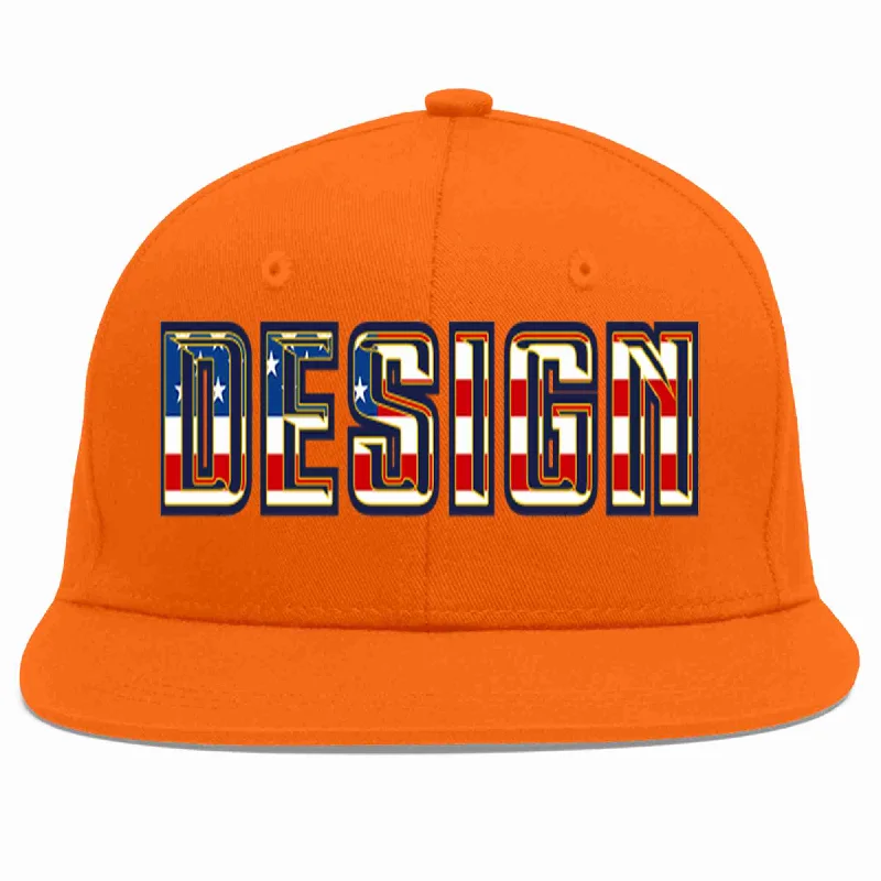 Baseball Cap For Custom Fan Merchandise-Custom Orange Vintage USA Flag-Gold Flat Eaves Sport Baseball Cap Design for Men/Women/Youth