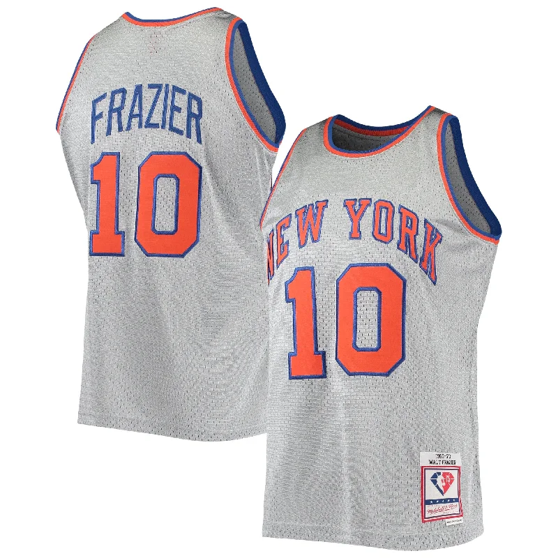 Basketball Jersey For College Teams-Walt Frazier New York Knicks 75th Anniversary 1969-70 Hardwood Classics Swingman Basketball Jersey - Silver