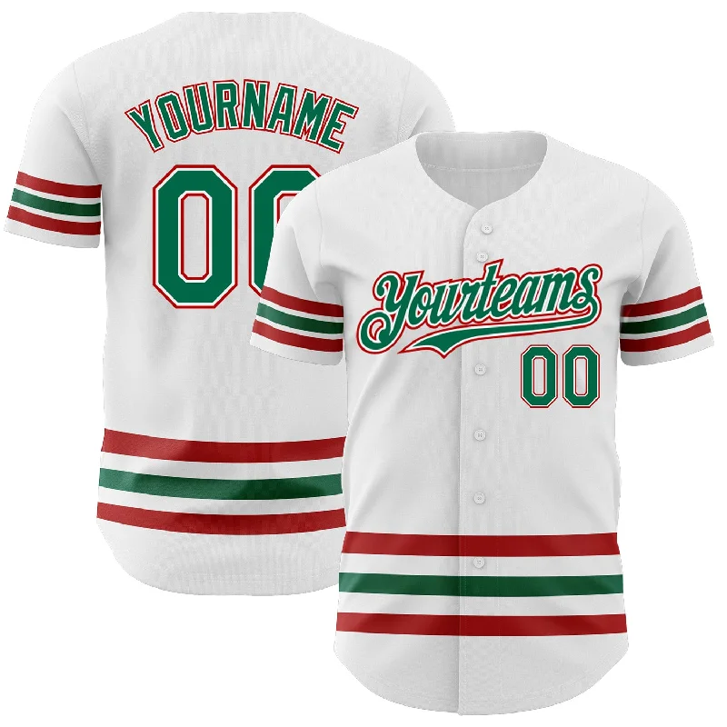 Baseball Jersey With Custom Player Design-Custom White Kelly Green-Red Line Authentic Baseball Jersey