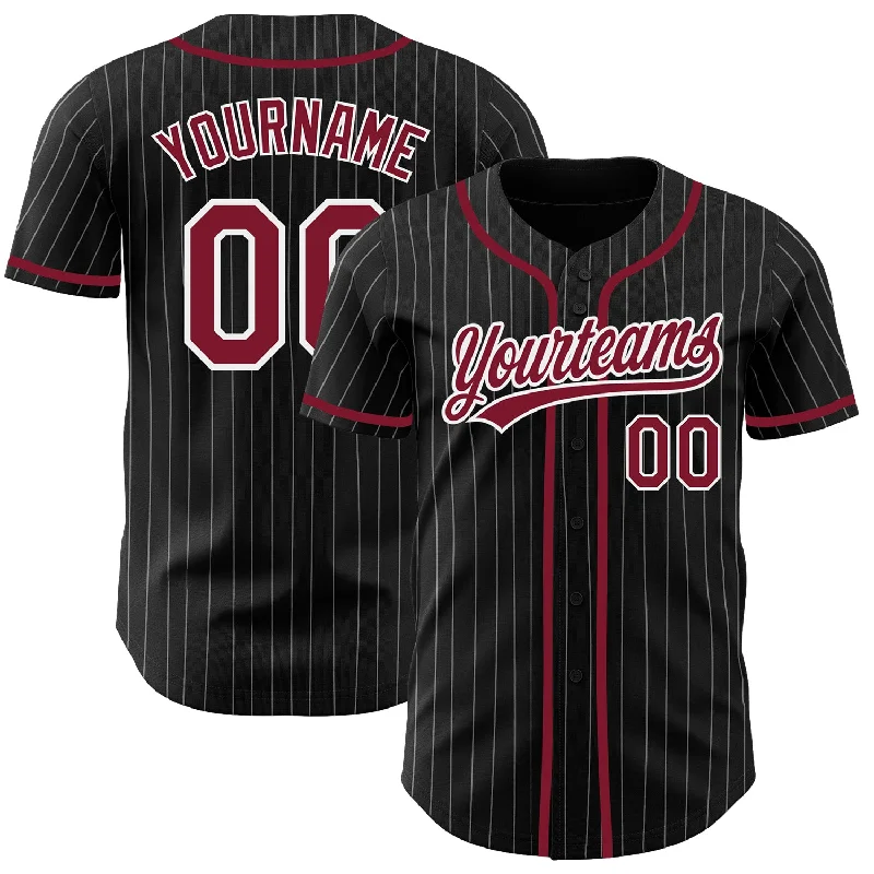 Baseball Jersey For Personalized Limited Edition-Custom Black White Pinstripe Crimson Authentic Baseball Jersey