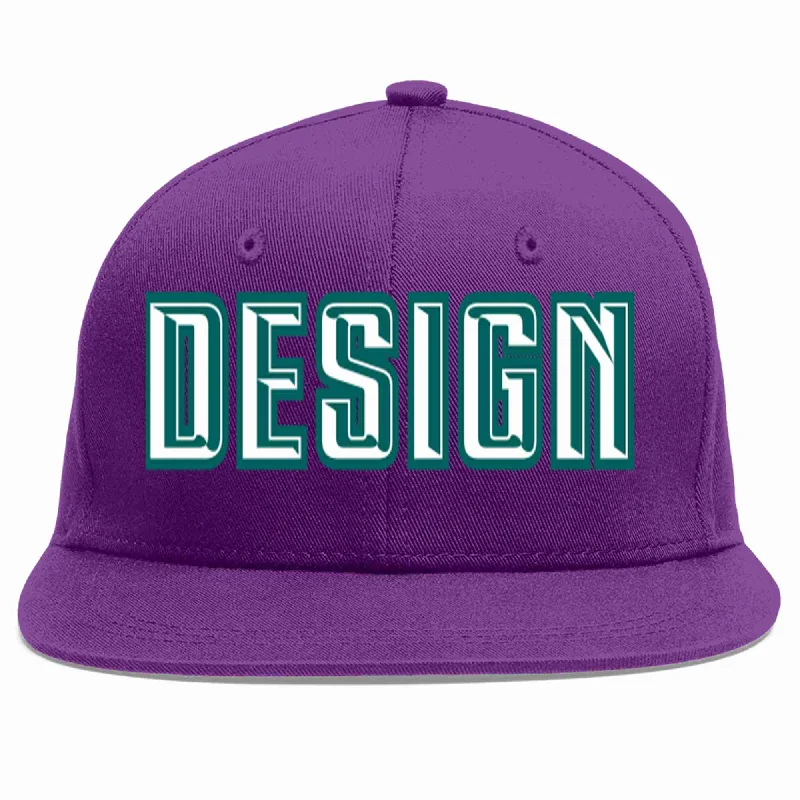 Baseball Cap For Softball Fan Customization-Custom Purple White-Aqua Flat Eaves Sport Baseball Cap Design for Men/Women/Youth