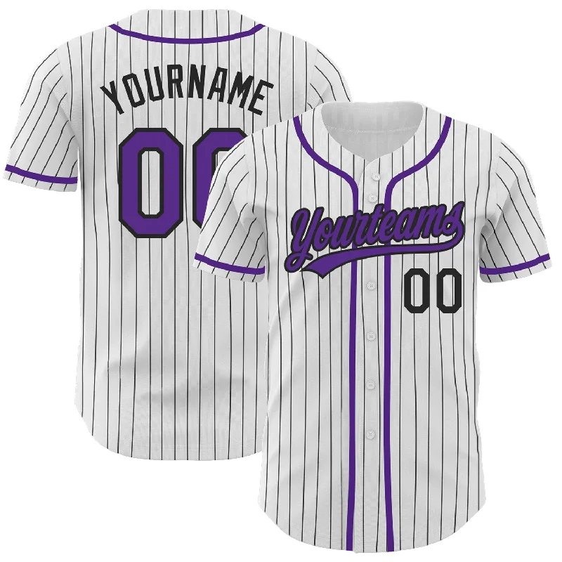 Baseball Jersey For Group Orders-Custom White Black Pinstripe Purple Authentic Baseball Jersey