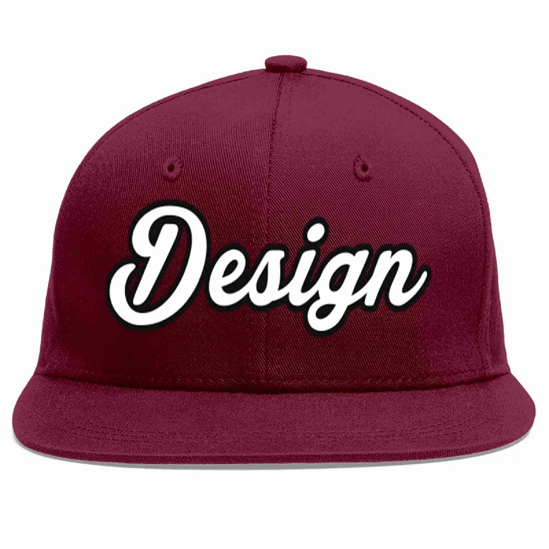 Baseball Cap For High School Teams-Custom Crimson White-Black Flat Eaves Sport Baseball Cap Design for Men/Women/Youth