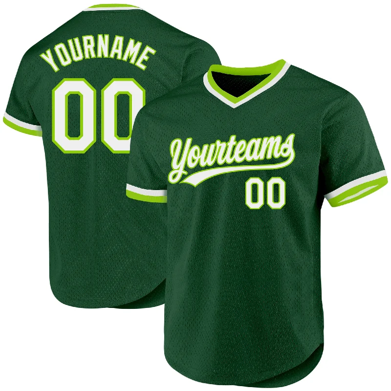 Baseball Jersey With Team Logo-Custom Green White-Neon Green Authentic Throwback Baseball Jersey