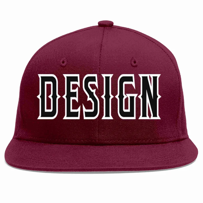 Baseball Cap For Softball And Baseball Events-Custom Crimson Black-White Flat Eaves Sport Baseball Cap Design for Men/Women/Youth