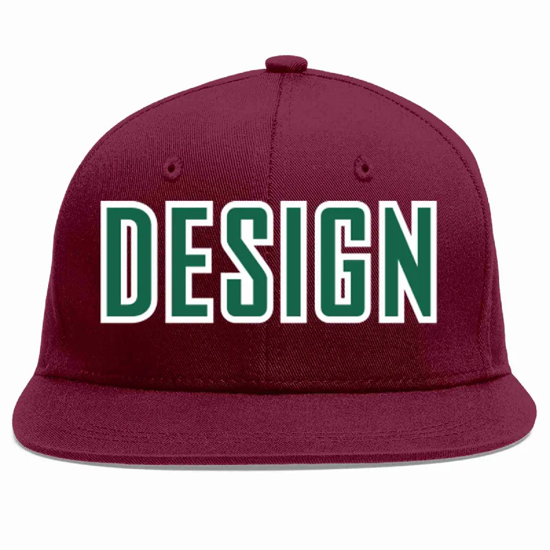 Baseball Cap For Custom Baseball Caps-Custom Crimson Kelly Green-White Flat Eaves Sport Baseball Cap Design for Men/Women/Youth