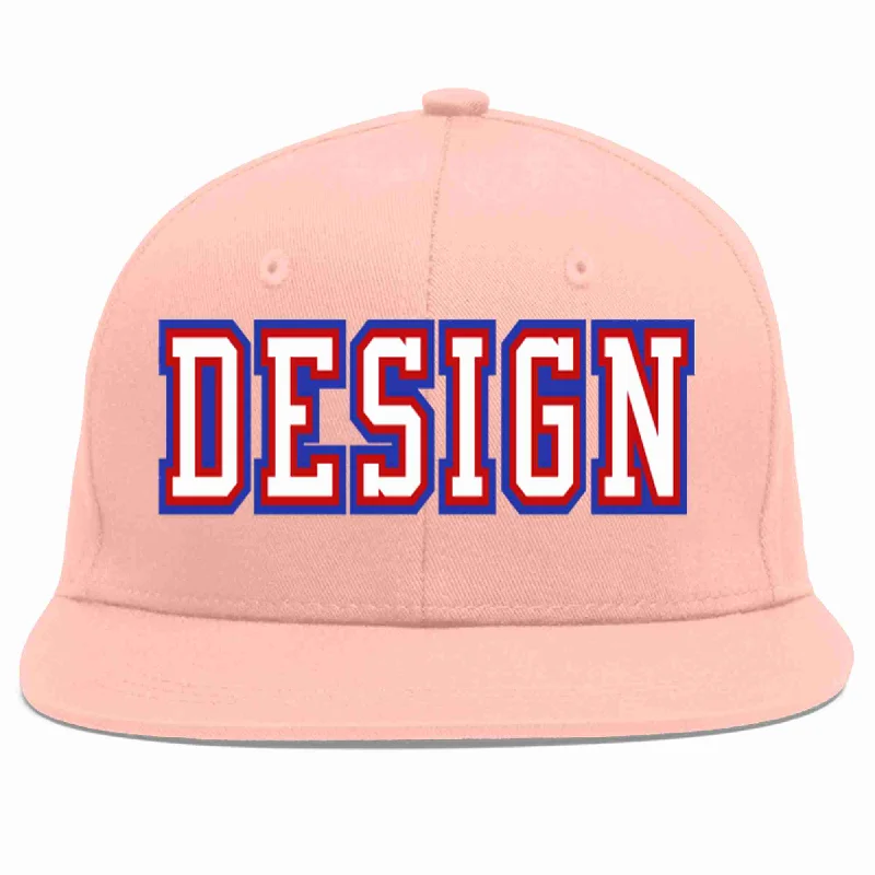 Baseball Cap For Custom Fan Gear-Custom Pink White-Red Flat Eaves Sport Baseball Cap Design for Men/Women/Youth