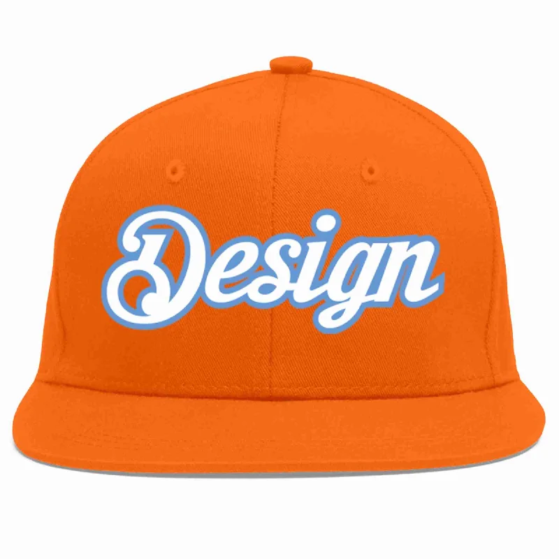 Baseball Cap For Tournament Teams-Custom Orange White-Light Blue Flat Eaves Sport Baseball Cap Design for Men/Women/Youth