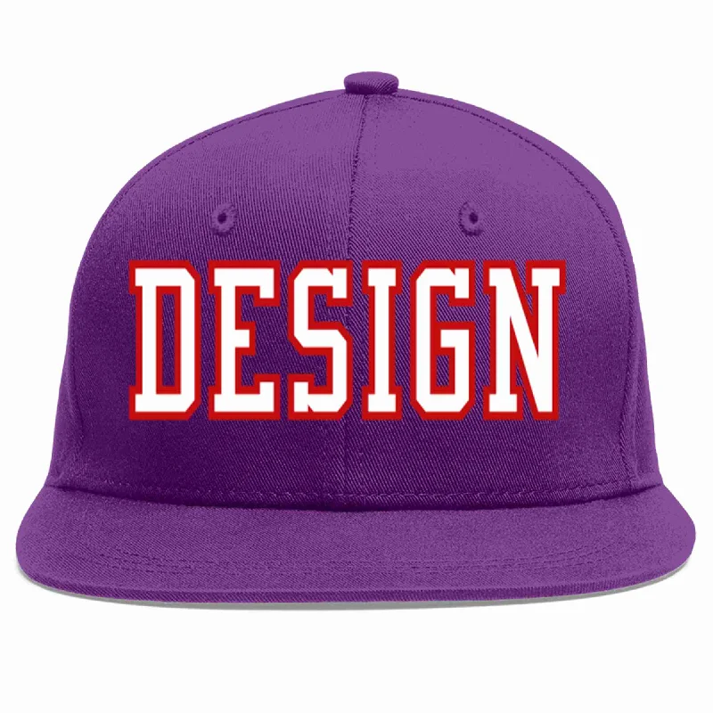 Baseball Cap For Outdoor Adventure Gear-Custom Purple White-Red Flat Eaves Sport Baseball Cap Design for Men/Women/Youth