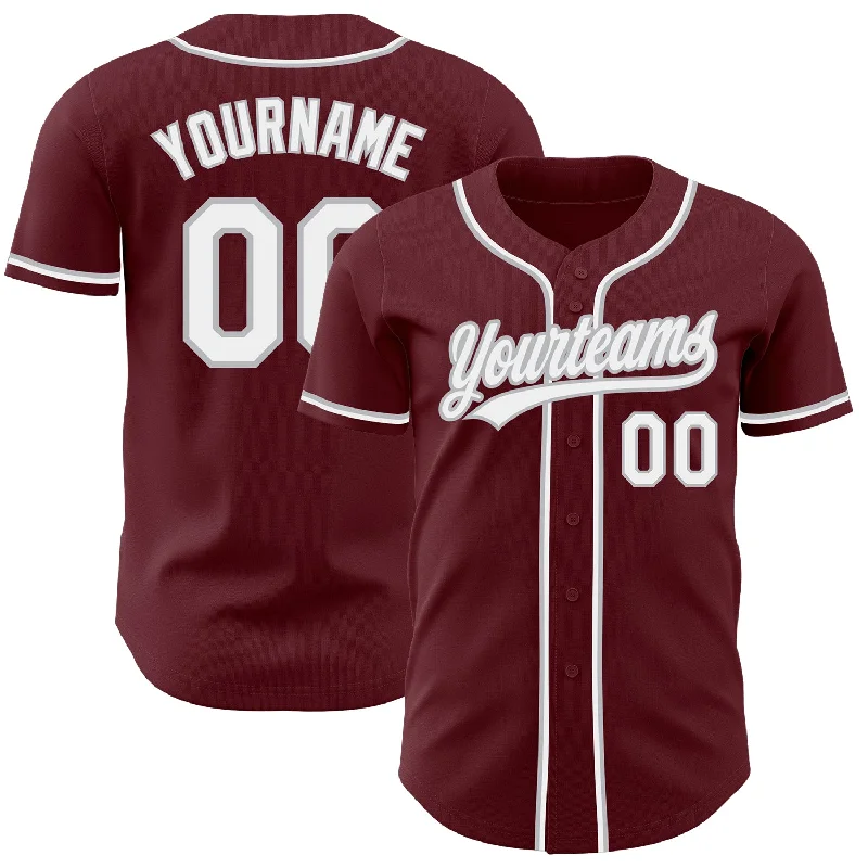 Baseball Jersey For High-Quality Team Merchandise-Custom Burgundy White-Gray Authentic Baseball Jersey