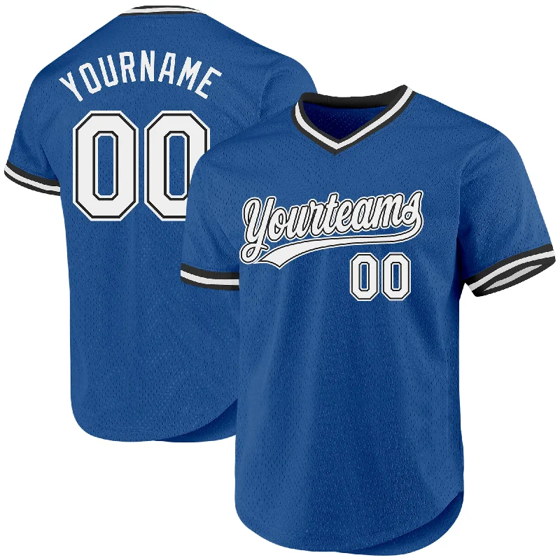 Baseball Jersey With Player Signature Embroidery-Custom Blue White-Black Authentic Throwback Baseball Jersey