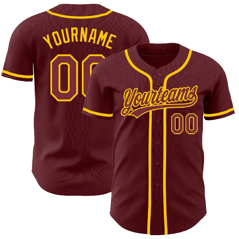 Baseball Jersey For Tournament Team Custom Orders-Custom Burgundy Yellow Authentic Baseball Jersey