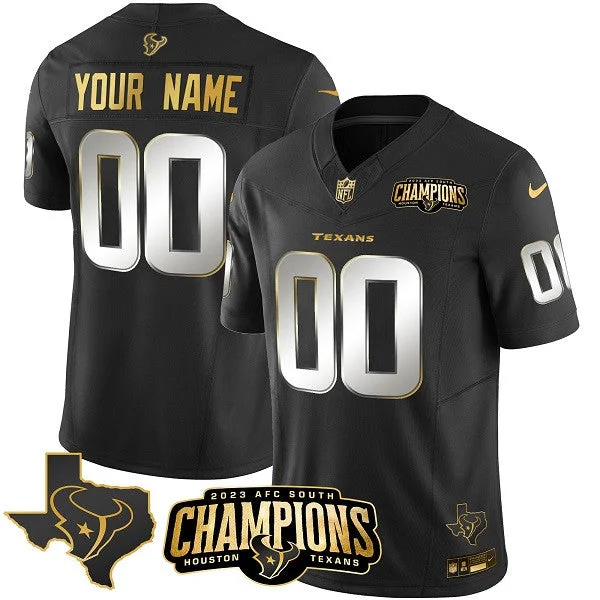 Football Jersey For Tournament Teams-Men's Houston Texans Active Player Custom Black Golden 2023 F.U.S.E. AFC South Champions Patch And Team Logo Patch Limited Football Stitched Jersey